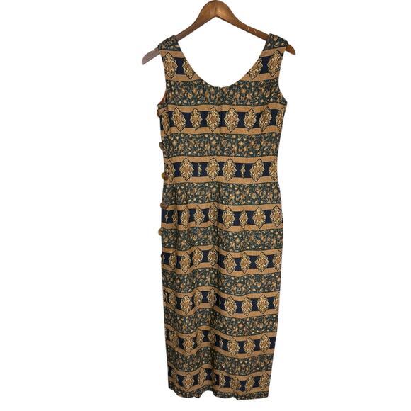 Santa Fe By Jim Tremblay Vintage Brown Gold Medallions Sleeveless Midi Dress - Picture 9 of 12